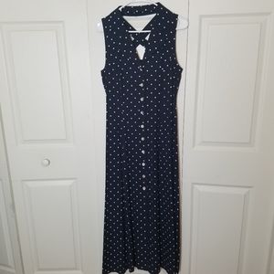 Vintage Dress 8 Navy Blue White Polka Dot
